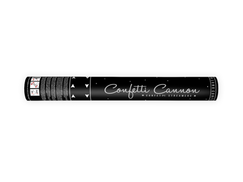 Confetti cannon with streamers, silver, 40cm