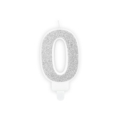 Dzimšanas dienas svece Nr. 0, sudraba, 7 cm