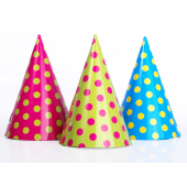 Svētku cepures Dots, mix, 16cm (1 pkt / 6 gab.)