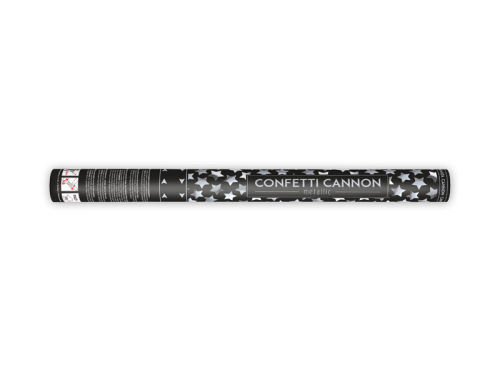 Confetti cannon with stars, silver, 60cm