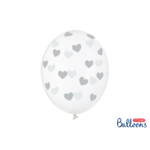 Balloons 30cm, Hearts, Crystal Clear (1 pkt / 6 pc.)