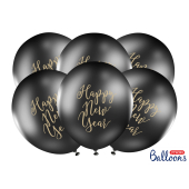 Balloons 30cm, Happy New Year, Pastel Black (1 pkt / 50 pc.)