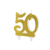 Birthday candle Number 50, gold, 7.5cm