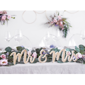 Koka uzraksts Mr &amp; Mrs, zelts, 50x10cm
