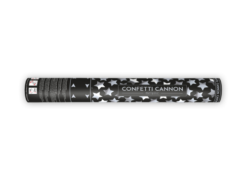 Confetti cannon with stars, silver, 40cm