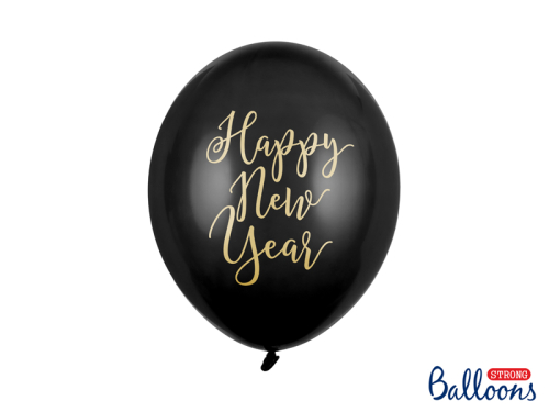 Balloons 30cm, Happy New Year, Pastel Black (1 pkt / 6 pc.)