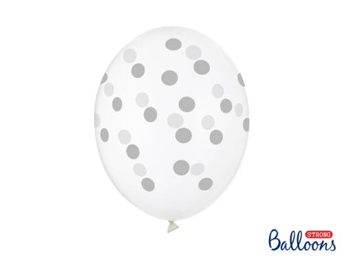 Balloons 30cm, Dots, Crystal Clear (1 pkt / 6 pc.)