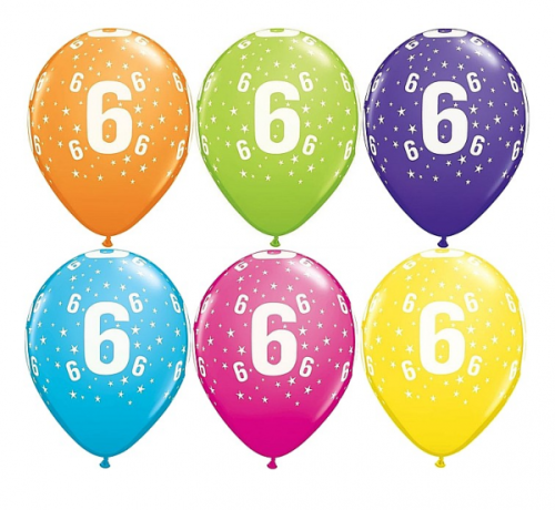 Apdrukāts lateksa balons "6"   (30 cm)