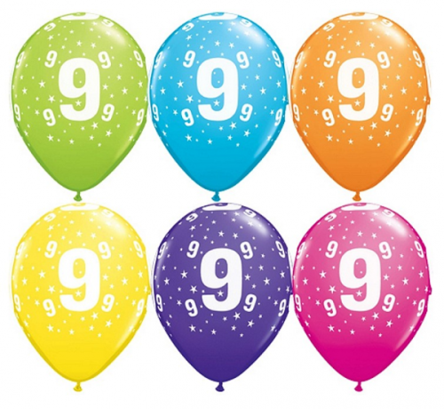 Apdrukāts lateksa balons "9"   (30 cm)