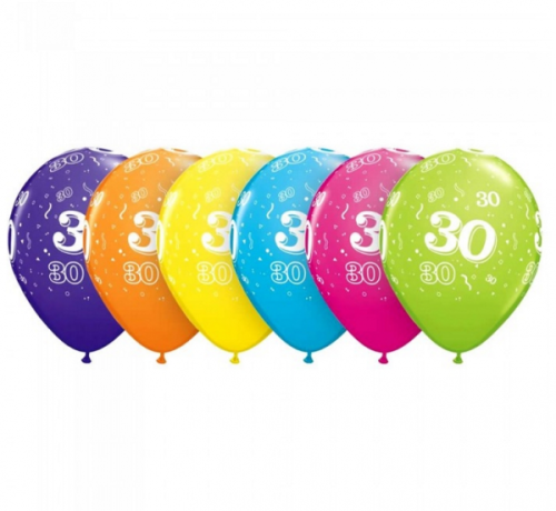 Apdrukāts lateksa balons "30"   (30 cm)