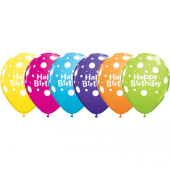 Воздушный Шар с рисунком Happy Birthday and dots (30 см)