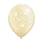Apdrukāts lateksa balons"with overprint." Just Married with hearts " (30 cm)