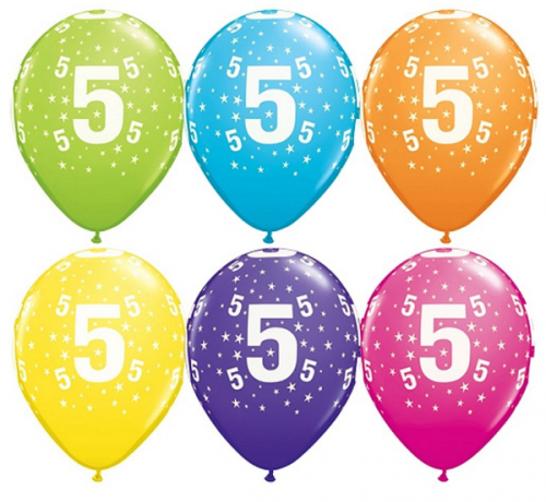 Apdrukāts lateksa balons "5" (30 cm)