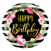 Воздушный шар из фольги 45 см CIR - "Birthday Hibiscus Stripes"