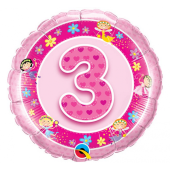 45 cm Folija balons "3 with pictures, pink"