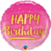 Воздушный шар из фольги 45 см - BDAY Gold & Pink