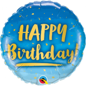 Воздушный шар из фольги 45 см - BDAY Gold & Blue