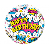 Воздушный шар из фольги 45 см CIR Birthday super hero, white