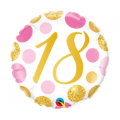45 cm Folija balons, 18 th birthday, rose-gold dots
