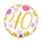 45 cm Folija balons, 40 th birthday, rose-gold dots