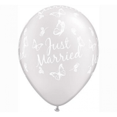 Apdrukāts lateksa balons Just Married and Butterflies (30 cm)