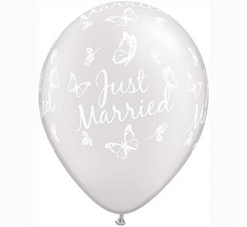 Apdrukāts lateksa balons Just Married and Butterflies (30 cm)