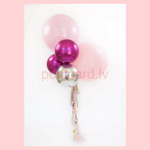 Balonu Kompozīcija 18 Ekskluzīvi Rozā Fuksijas Sudraba krāsa 170x50 cm