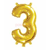 Folijas balons Cipars 3  Zelta krāsa 35 cm