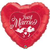 Kāzu folija balons 'JUST MARRIED RED & WHITE' HEART FOIL BALLOON (92 cm)