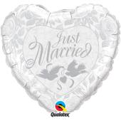 Kāzu folija balons 'JUST MARRIED PEARL WHITE & SILVER" (92 cm)