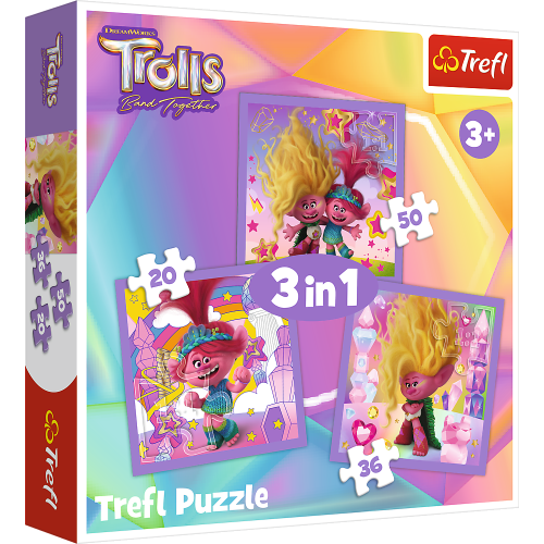 TREFL TROLLS Pužļu komplekts 3 in 1 Troļļi 3