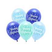 Eco Balloons 26 cm, Happy Birthday, blue (1 pkt / 5 pc.)