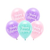 Eco Balloons 26 cm, Happy Birthday, pink (1 pkt / 5 pc.)