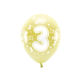 Metallic Eco Balloons 33 cm, Number '' 3 '', light gold (1 pkt / 6 pc.)