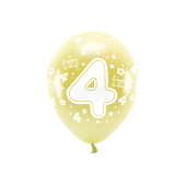 Metallic Eco Balloons 33 cm, Number '' 4 '', light gold (1 pkt / 6 pc.)