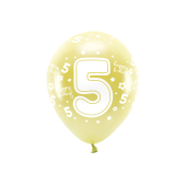 Metallic Eco Balloons 33 cm, Number '' 5 '', light gold (1 pkt / 6 pc.)
