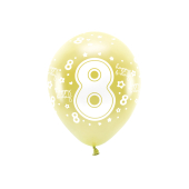 Metallic Eco Balloons 33 cm, Number '' 8 '', light gold (1 pkt / 6 pc.)