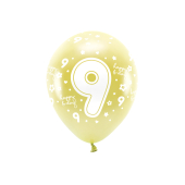 Metallic Eco Balloons 33 cm, Number ''9'', light gold (1 pkt / 6 pc.)