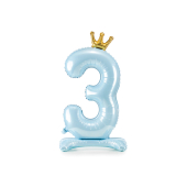 Standing foil balloon Number ''3'' , 84 cm,  sky-blue