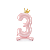 Standing foil balloon Number ''3'' , 84 cm,  light pink