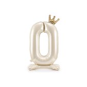 Standing foil balloon number ''0'', 84 cm, light cream