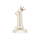 Standing foil balloon number ''1'', 84 cm, light cream