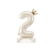 Standing foil balloon number ''2'', 84 cm, light cream