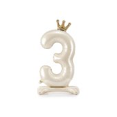 Standing foil balloon number ''3'', 84 cm, light cream