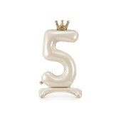 Standing foil balloon number ''5'', 84 cm, light cream