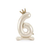 Standing foil balloon number ''6'', 84 cm, light cream