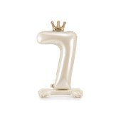 Standing foil balloon number ''7'', 84 cm, light cream
