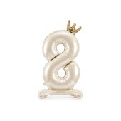 Standing foil balloon number ''8'', 84 cm, light cream