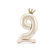 Standing foil balloon number ''9'', 84 cm, light cream