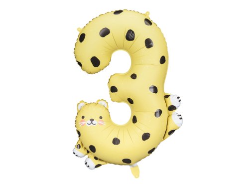 Foil balloon Number 3 - Cheetah, 68x98 cm, mix